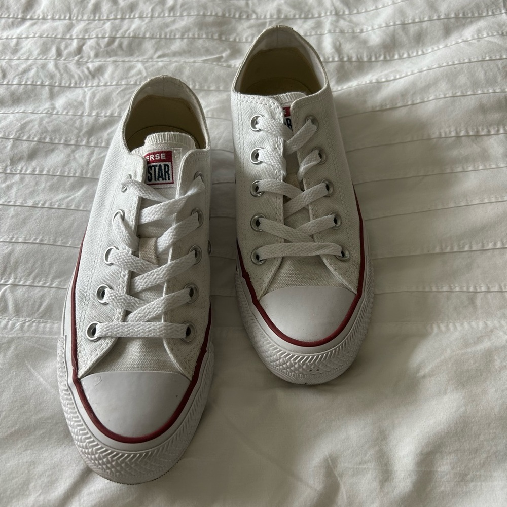 Converse All Star White Canvas Sneakers with Red Trim